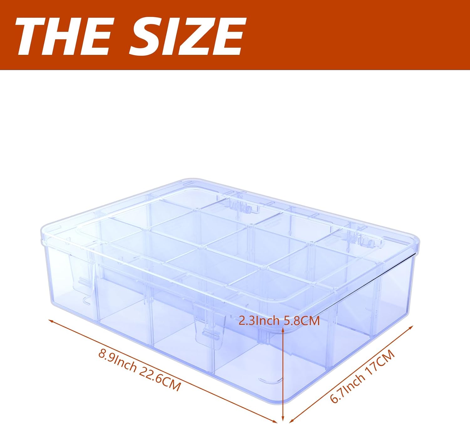 Plastic Organizer Tackle Box, 12 Grids Clear Bead Organizer Compartment Box with Removable Dividers for Snackle box,Parts, Earring Tool Fishing Hook Hair Accessories,8.8 L x 6.4 W x 2 H